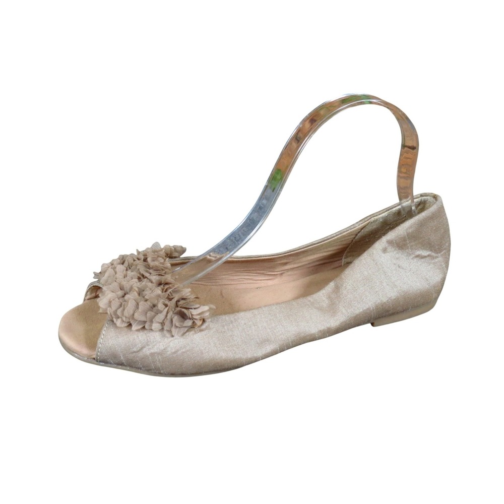 CL by Laundry Uptown Girl Womens Peep Toe Flat 8M Special Occasion Champagne
